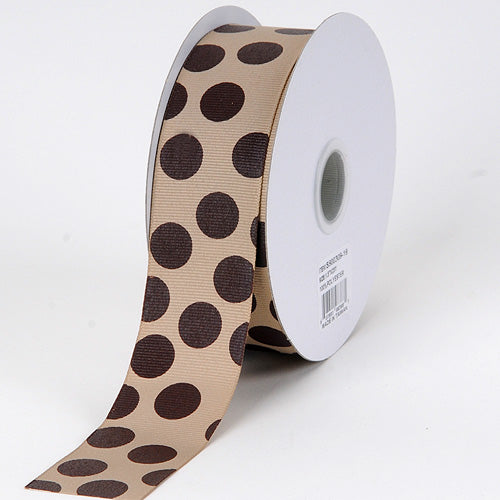 Grosgrain Ribbon Jumbo Dots Coffee With Brown Dots ( W: 1 - 1/2 Inch | L: 25 Yards ) BBCrafts.com
