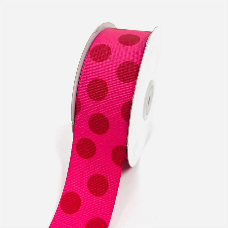 Grosgrain Ribbon Jumbo Dots Fuchsia with Red Dots ( W: 1 - 1/2 Inch | L: 25 Yards ) BBCrafts.com