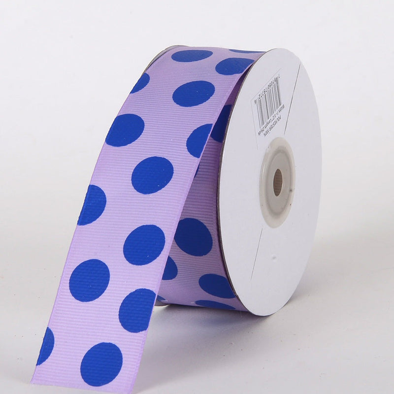 Grosgrain Ribbon Jumbo Dots Lavender with Royal Dots ( W: 1 - 1/2 Inch | L: 25 Yards ) BBCrafts.com