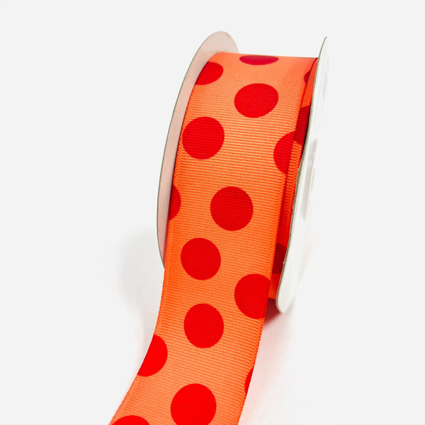 Grosgrain Ribbon Jumbo Dots Orange with Red Dots ( W: 1 - 1/2 Inch | L: 25 Yards ) BBCrafts.com