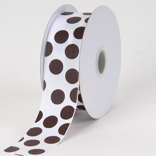 Grosgrain Ribbon Jumbo Dots White with Brown Dots ( W: 1 - 1/2 Inch | L: 25 Yards ) BBCrafts.com