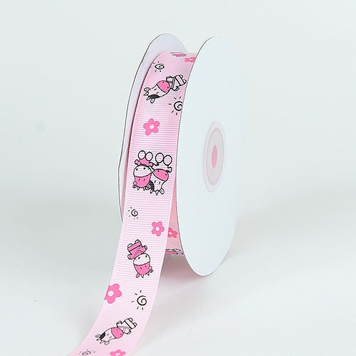 Grosgrain Ribbon MooMoo Cow Print Light Pink ( W: 5/8 Inch | L: 25 Yards ) BBCrafts.com
