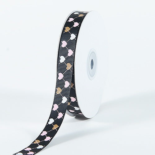 Grosgrain Ribbon Plaid Sweetheart Print Black ( 5/8 Inch | 25 Yards ) BBCrafts.com