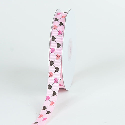 Grosgrain Ribbon Plaid Sweetheart Print Light Pink ( W: 3/8 Inch | L: 25 Yards ) BBCrafts.com