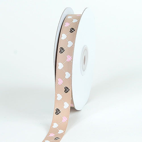 Grosgrain Ribbon Plaid Sweetheart Print Tan ( 5/8 Inch | 25 Yards ) BBCrafts.com