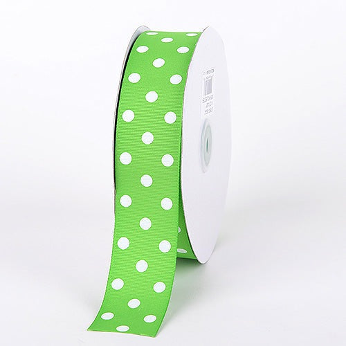 Grosgrain Ribbon Polka Dot Apple Green with White Dots ( 1 - 1/2 Inch | 50 Yards ) BBCrafts.com