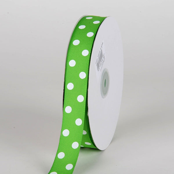 Grosgrain Ribbon Polka Dot Apple Green with White Dots ( 7/8 Inch | 50 Yards ) BBCrafts.com