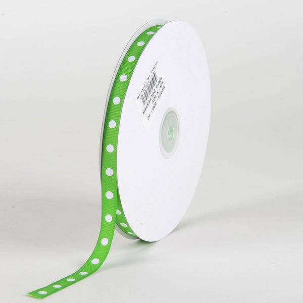 Grosgrain Ribbon Polka Dot Apple Green with White Dots ( W: 3/8 Inch | L: 50 Yards ) BBCrafts.com