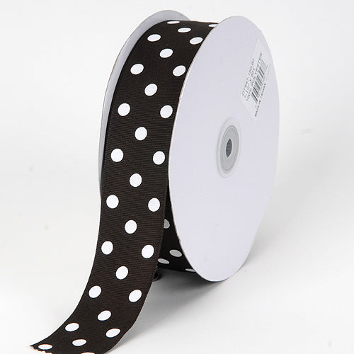 Grosgrain Ribbon Polka Dot Black with White Dots ( 7/8 Inch | 50 Yards ) BBCrafts.com