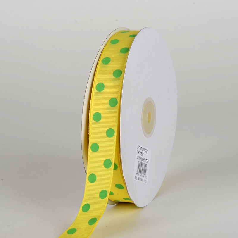 Grosgrain Ribbon Polka Dot Canary with Apple Dots ( 7/8 Inch | 50 Yards ) BBCrafts.com