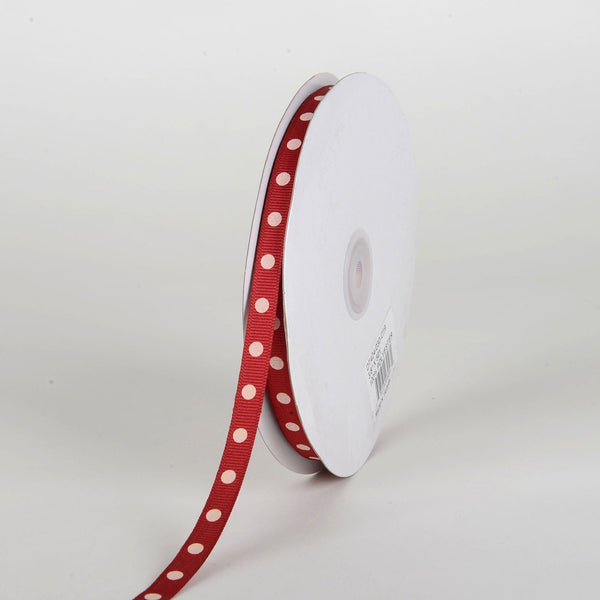 Grosgrain Ribbon Polka Dot Cranberry With Ivory Dots ( W: 3/8 Inch | L: 50 Yards ) BBCrafts.com