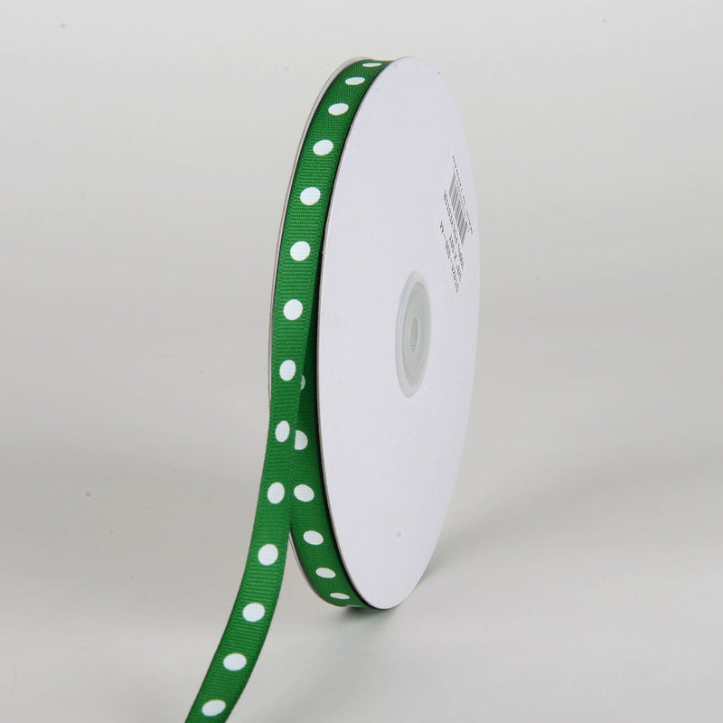 Grosgrain Ribbon Polka Dot Emerald with White Dots ( W: 3/8 Inch | L: 50 Yards ) BBCrafts.com