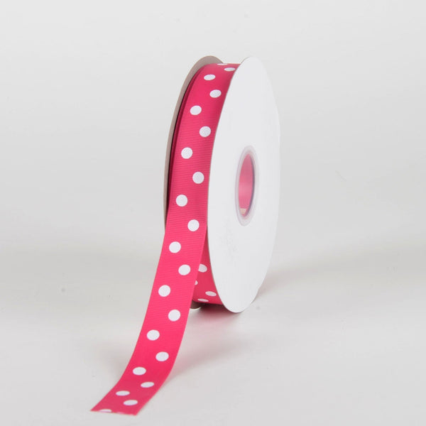 Grosgrain Ribbon Polka Dot Fuchsia with White Dots ( 7/8 Inch | 50 Yards ) BBCrafts.com