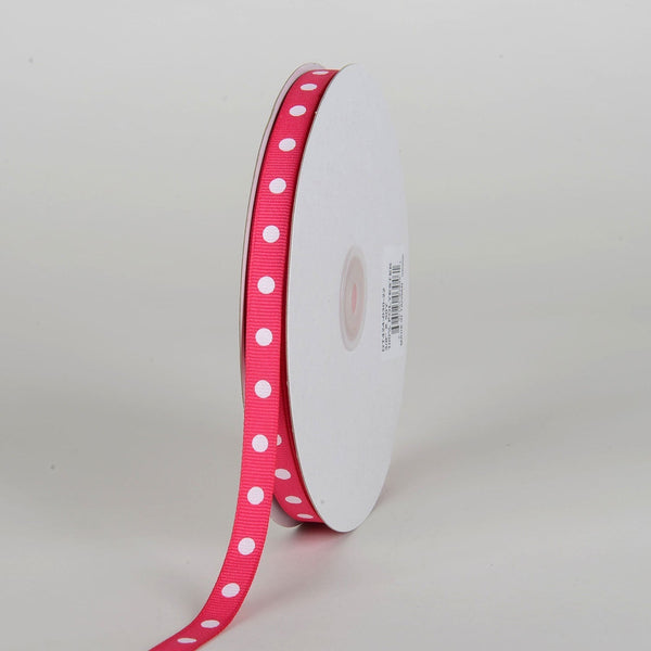 Grosgrain Ribbon Polka Dot Fuchsia with White Dots ( W: 3/8 Inch | L: 50 Yards ) BBCrafts.com