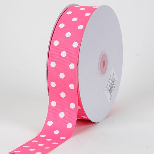 Grosgrain Ribbon Polka Dot Hot Pink with White Dots ( 1 - 1/2 Inch | 50 Yards ) BBCrafts.com