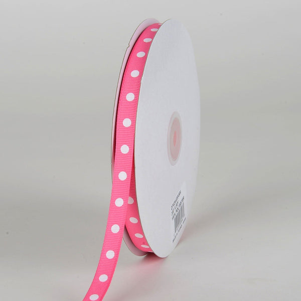 Grosgrain Ribbon Polka Dot Hot Pink with White Dots ( W: 3/8 Inch | L: 50 Yards ) BBCrafts.com
