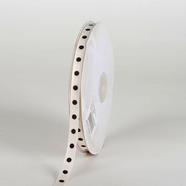 Grosgrain Ribbon Polka Dot Ivory with Brown Dots ( W: 3/8 Inch | L: 50 Yards ) BBCrafts.com