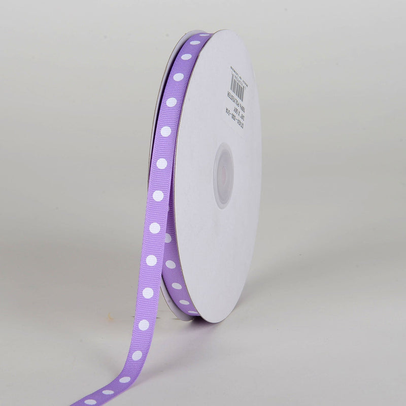 Grosgrain Ribbon Polka Dot Lavender with White Dots ( W: 3/8 Inch | L: 50 Yards ) BBCrafts.com