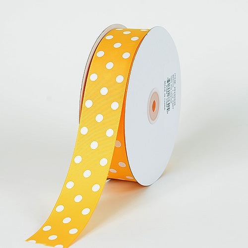 Grosgrain Ribbon Polka Dot Light Gold with White Dots ( 1 - 1/2 Inch | 50 Yards ) BBCrafts.com