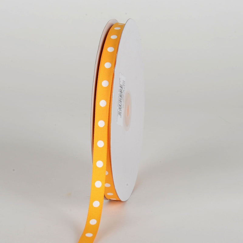 Grosgrain Ribbon Polka Dot Light Gold with White Dots ( W: 3/8 Inch | L: 50 Yards ) BBCrafts.com