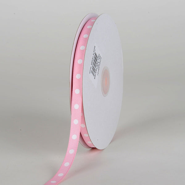 Grosgrain Ribbon Polka Dot Light Pink With White Dots ( W: 3/8 Inch | L: 50 Yards ) BBCrafts.com