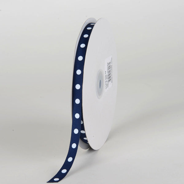 Grosgrain Ribbon Polka Dot Navy with White Dots ( W: 3/8 Inch | L: 50 Yards ) BBCrafts.com