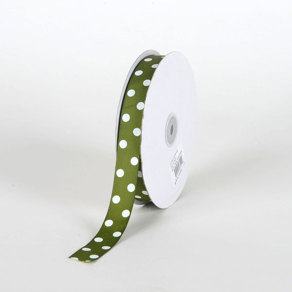 Grosgrain Ribbon Polka Dot Old Willow with White Dots ( 7/8 Inch | 50 Yards ) BBCrafts.com