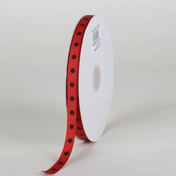 Grosgrain Ribbon Polka Dot Red with Black Dots ( W: 3/8 Inch | L: 50 Yards ) BBCrafts.com