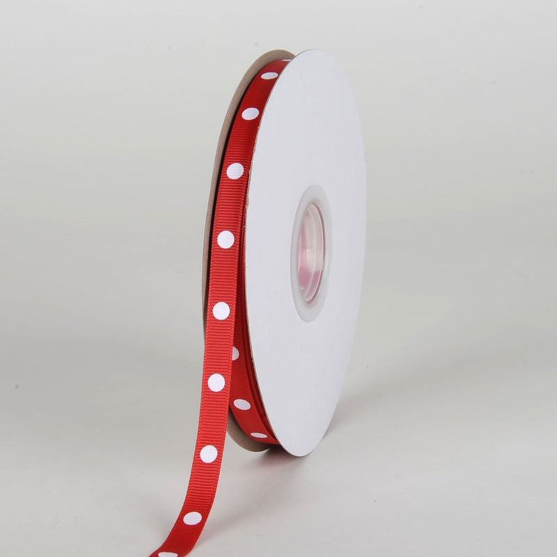 Grosgrain Ribbon Polka Dot Red with White Dots ( W: 3/8 Inch | L: 50 Yards ) BBCrafts.com