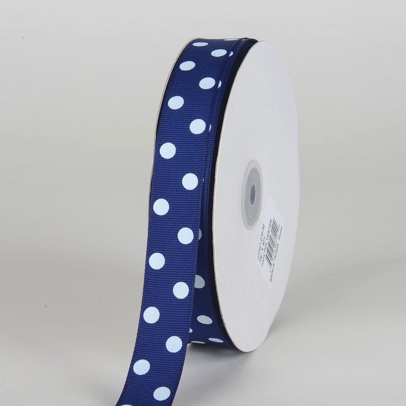 Grosgrain Ribbon Polka Dot Royal Blue with White Dots ( 7/8 Inch | 50 Yards ) BBCrafts.com