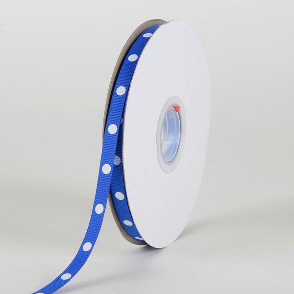 Grosgrain Ribbon Polka Dot Royal Blue with White Dots ( W: 3/8 Inch | L: 50 Yards ) BBCrafts.com