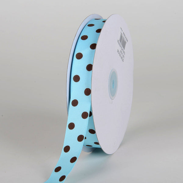 Grosgrain Ribbon Polka Dot Turquoise with Brown Dots ( 7/8 Inch | 50 Yards ) BBCrafts.com