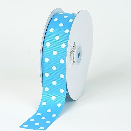 Grosgrain Ribbon Polka Dot Turquoise with White Dots ( 1 - 1/2 Inch | 50 Yards ) BBCrafts.com