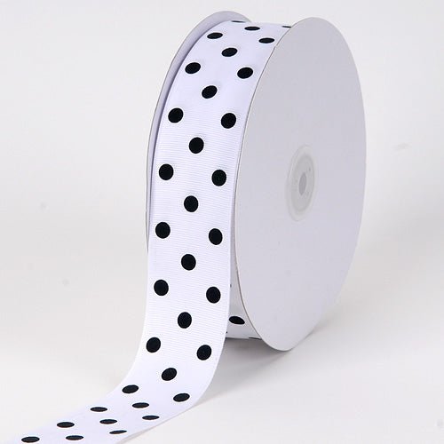 Grosgrain Ribbon Polka Dot White with Black Dot ( 1 - 1/2 Inch | 50 Yards ) BBCrafts.com