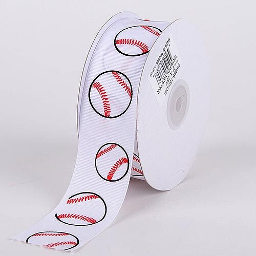 Grosgrain Ribbon Sports Design White Baseball( W: 1 - 1/2 Inch | L: 25 Yards ) BBCrafts.com
