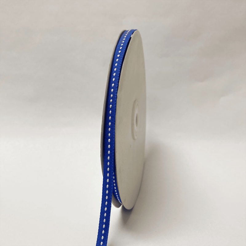 Grosgrain Ribbon Stitch Design Royal with White Stitch ( W: 1/4 Inch | L: 25 Yards ) BBCrafts.com