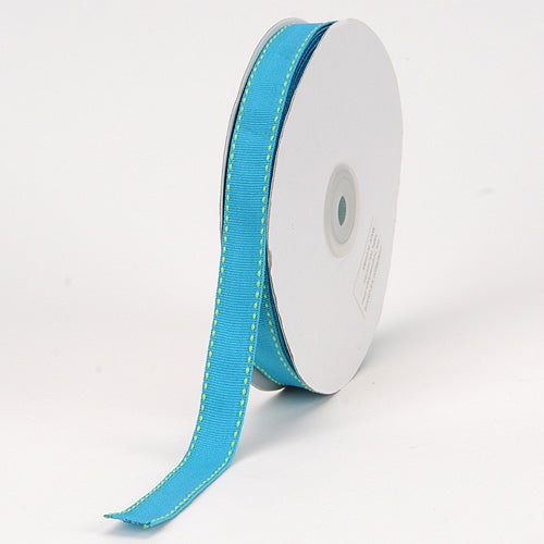 Grosgrain Ribbon Stitch Design Turquoise with Apple Stitch ( W: 3/8 Inch | L: 25 Yards ) BBCrafts.com