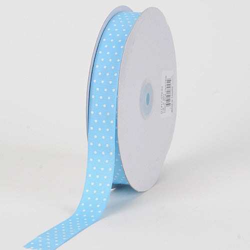Grosgrain Ribbon Swiss Dot Baby Blue with White Dots ( W: 3/8 Inch | L: 50 Yards ) BBCrafts.com