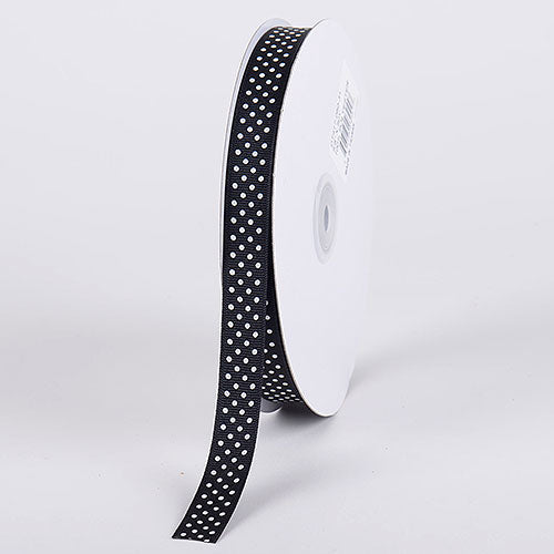 Grosgrain Ribbon Swiss Dot Black with White Dots ( W: 3/8 Inch | L: 50 Yards ) BBCrafts.com