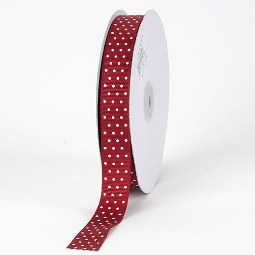 Grosgrain Ribbon Swiss Dot Burgundy with White Dots ( 5/8 Inch | 50 Yards ) BBCrafts.com