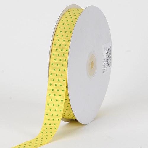 Grosgrain Ribbon Swiss Dot Canary with Apple Dots ( 7/8 Inch | 50 Yards ) BBCrafts.com