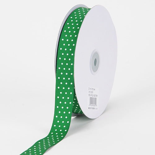 Grosgrain Ribbon Swiss Dot Emerald with White Dots ( W: 3/8 Inch | L: 50 Yards ) BBCrafts.com