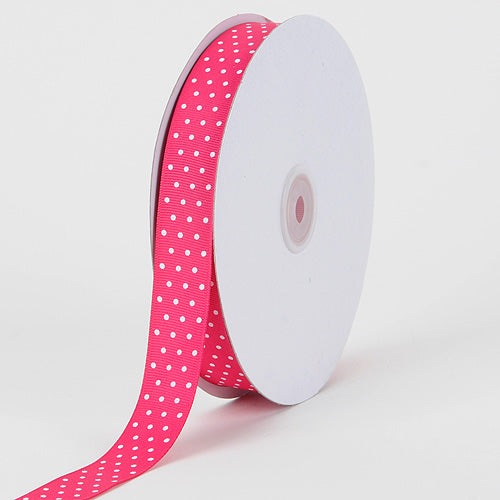 Grosgrain Ribbon Swiss Dot Fuchsia with White Dots ( 7/8 Inch | 50 Yards ) BBCrafts.com
