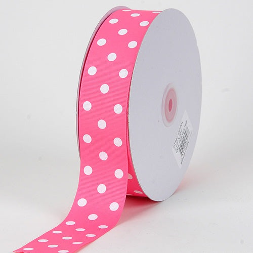 Grosgrain Ribbon Swiss Dot Hot Pink with White Dots ( 5/8 Inch | 50 Yards ) BBCrafts.com