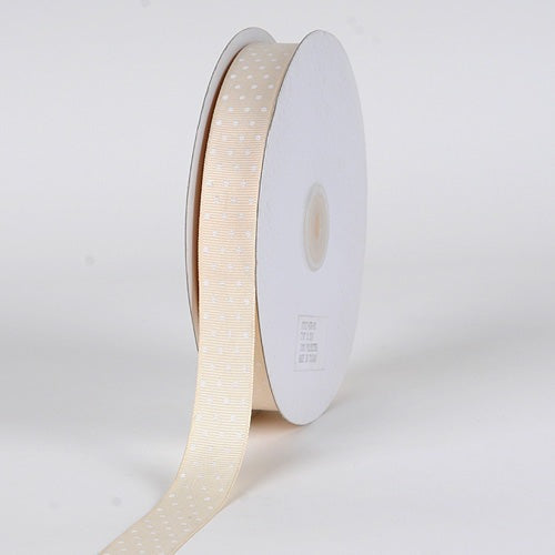 Grosgrain Ribbon Swiss Dot Ivory with White Dots ( W: 3/8 Inch | L: 50 Yards ) BBCrafts.com