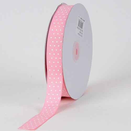 Grosgrain Ribbon Swiss Dot Light Pink With White Dots ( W: 3/8 Inch | L: 50 Yards ) BBCrafts.com