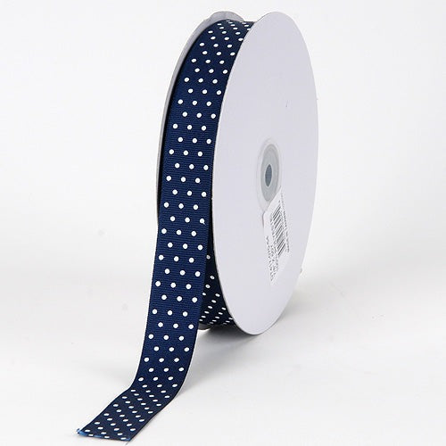 Grosgrain Ribbon Swiss Dot Navy with White Dots ( W: 3/8 Inch | L: 50 Yards ) BBCrafts.com