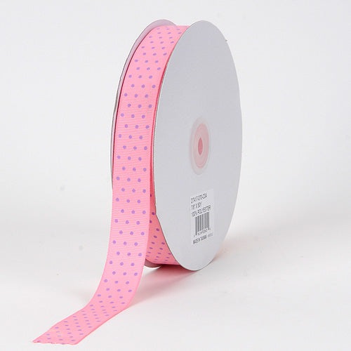 Grosgrain Ribbon Swiss Dot Pink with Lavender Dots ( 5/8 Inch | 50 Yards ) BBCrafts.com