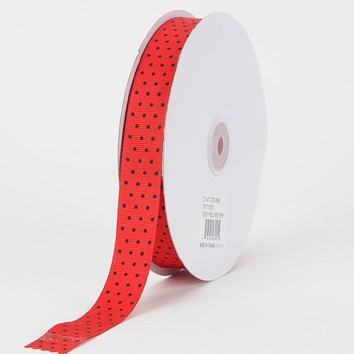 Grosgrain Ribbon Swiss Dot Red with Black Dots ( W: 3/8 Inch | L: 50 Yards ) BBCrafts.com
