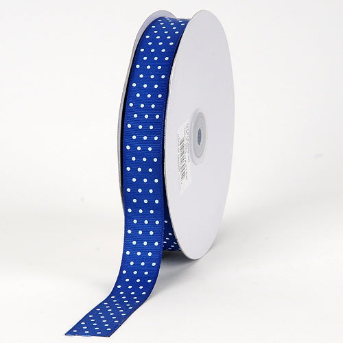 Grosgrain Ribbon Swiss Dot Royal Blue with White Dots ( W: 3/8 Inch | L: 50 Yards ) BBCrafts.com
